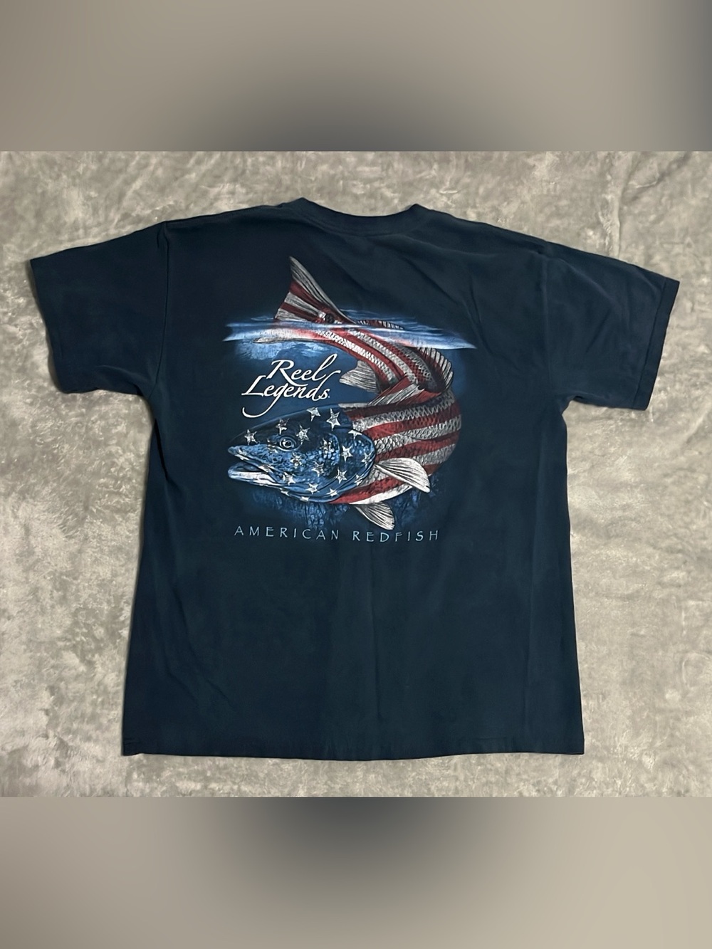 Reel Legends American Redfish Graphic T Shirt Mens Large Navy US Flag Fish